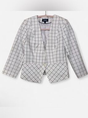 Express White Windowpane Plaid Tailored Single-Button Blazer